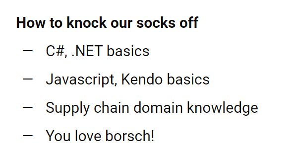 Nice-to-haves in the Beetroots' vacancies