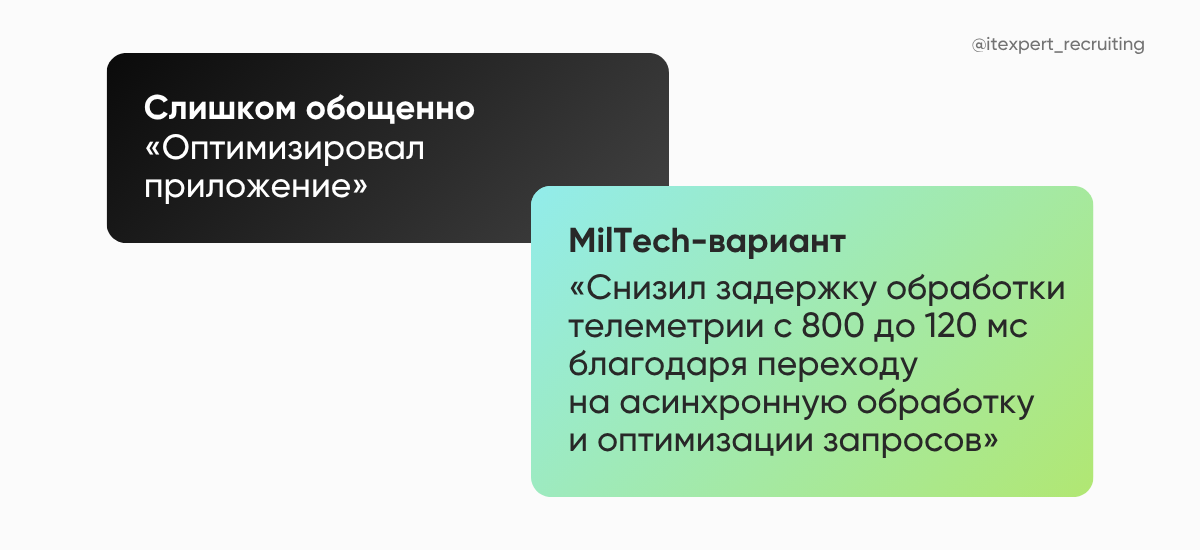 Как подать опыт для MilTech-вакансии (пример 1)